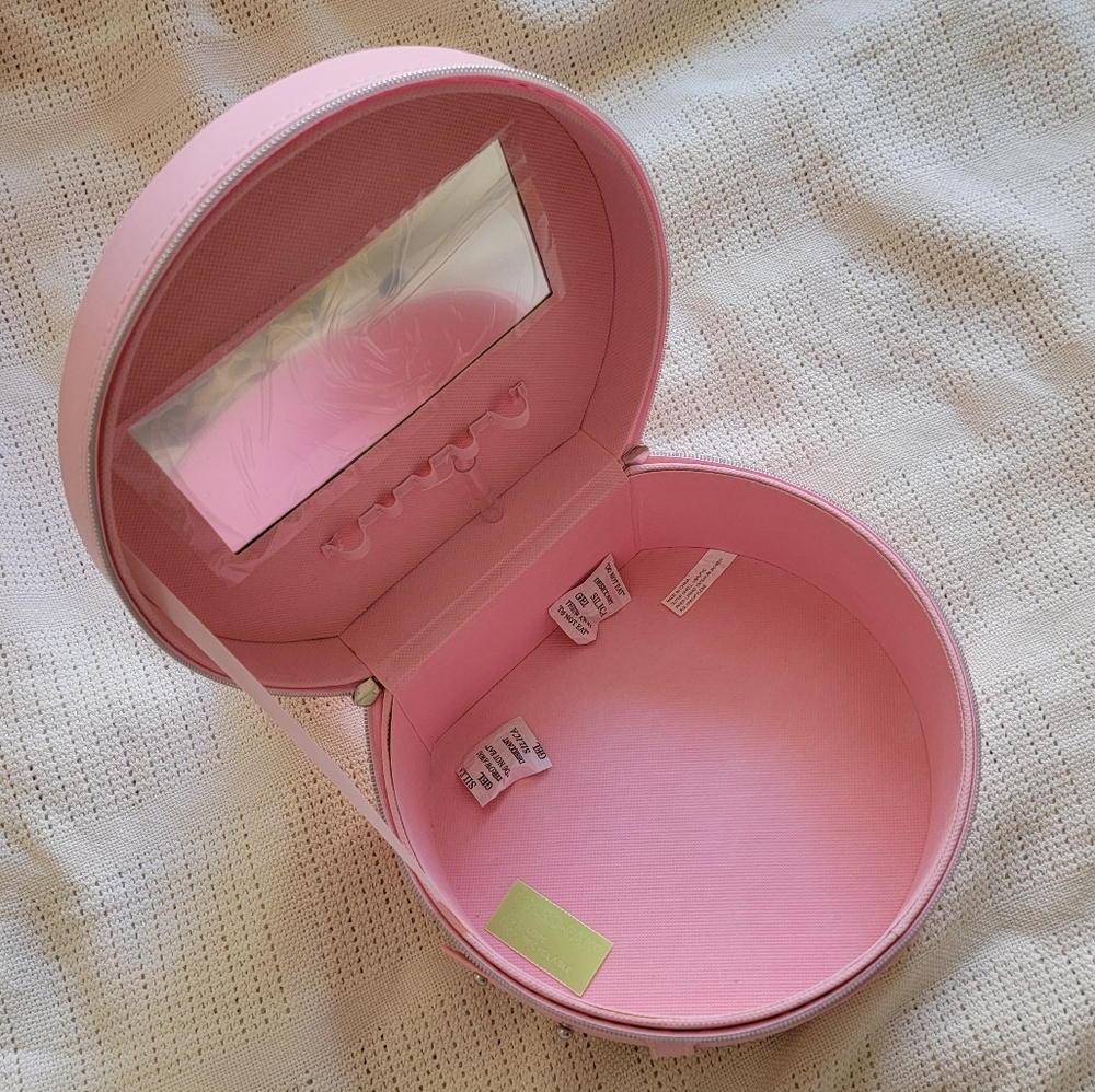 ULTA Pink Multicolored Round Bag Makeup Case Vanity Box w Retractable Handle